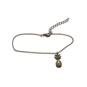 Gold Tone Anklet Bracelet Pineapple Charm Clear Rhinestones Adj 10.25" Swingers